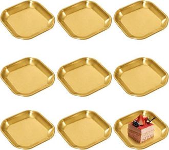 OEM Set Di 8 Vassoi Da Portata Quadrati In Acciaio Inox Placcato Oro (14 X 14 Cm) Per Servire Antipasti, Dessert, Sushi E Frutta