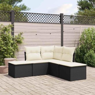 vidaXL Set De Muebles De Jard&iacute;n 5 Pzas Y Cojines Rat&aacute;n Sint&eacute;tico Negro Vidaxl