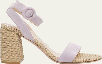 Gianvito Rossi Suede Raffia Ankle-Strap Sandals