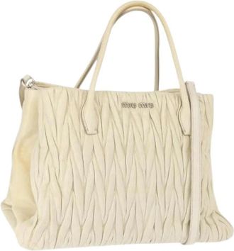 Miu Miu Pre-owned Leather Handbag - Dames - Vintage Handtas - Beige - ONE Size - Leer - Vintage