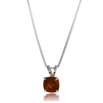 MAX + STONE 14k White Gold 8mm Cushion Cut Gemstone Pendant Necklaces with 18 inch Box Chain
