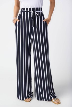 Joseph Ribkoff Striped Silky Knit Wide-Leg Pants In Midnight Blue/multi