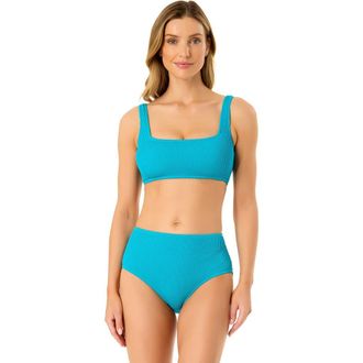 Anne Cole Womens Live In Color Textured Classic Square Neck Bralette Bikini Swim Top in Freshwater Turquoise at Nordstrom, Size X-Large