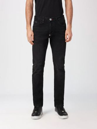 Philipp Plein Jeans skinny in denim di cotone con vestibilit&agrave; slim e logo metallico