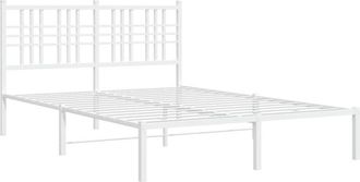 vidaXL Metal Bed Frame without Mattress with Headboard White 140x200cm Vidaxl
