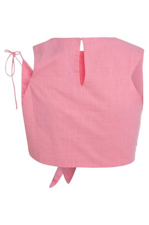 Mother of All Womens Cotton Crop Top With Decorative Bow Pink