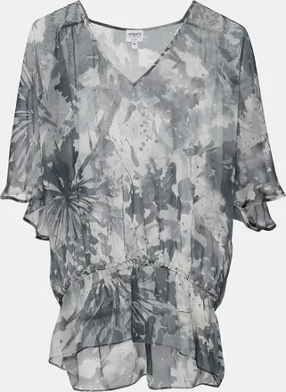 Armani Grey Abstract Print Silk Sheer Blouse