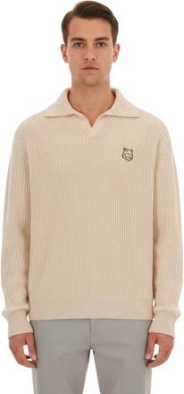 Maison Kitsun&eacute; Beige Logo Polo Sweater