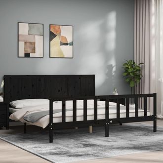 vidaXL Estructura De Cama Con Cabecero Madera Maciza Negro 200x200 Cm Vidaxl
