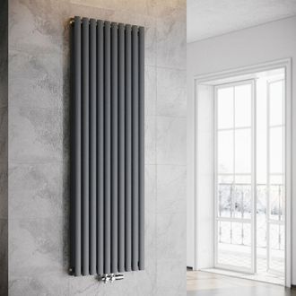 Sonni Sonni - Radiador De Vertical Ovalado Antracita Radiador Centro Conexi&oacute;n Doble Capa Con V&aacute;lvula Termost&aacute;tica 1800x593mm