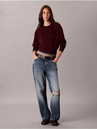 Calvin Klein Jeans Calvin Klein Womens Terry Monologo Cropped Sweater - Purple - XL