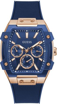 Guess Multifunction Silicone Strap Watch, 44mm x 51mm in Blue at Nordstrom