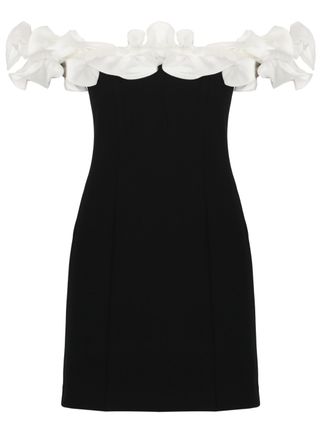 Rotate Mini Dress with Voluminous White Ruffle and Rear Zip Closure