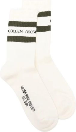 Golden Goose Socks High Rib Stripes Heritage White Forest Night Black