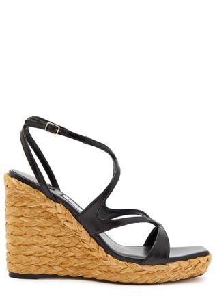 Jimmy Choo London Ayla 110 Leather Espadrille Wedge Sandals - Black - 36 (IT36/ UK3)