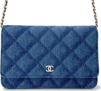 Chanel Blue Denim Leather Chain/Shoulder Wallet (Pre-Owned)