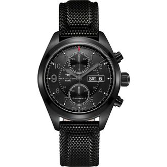 Hamilton Khaki Field Automatic Chronograph Silicone Strap Watch, 42mm in Black at Nordstrom