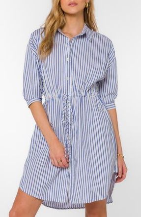 Velvet Heart Stripe Drawstring Waist Shirtdress in Oia Blue Stripe at Nordstrom Rack, Size X-Small