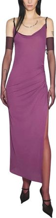 MUGLER Donkerpaarse Zijdelingse Split Jurk - Dames - Feestkleedjes - Paars - S - Kleedjes