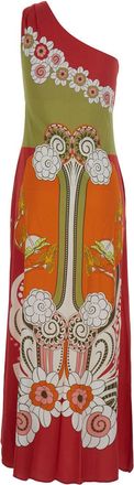 La DoubleJ Womens One-Shoulder Long Dress Clingy Roy Multicolour Silk