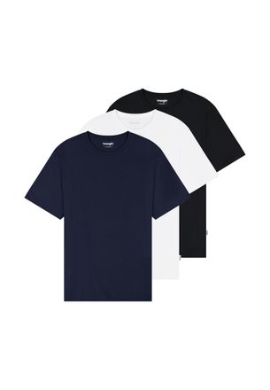 Wrangler T-Shirt WRANGLER 3_PACK_TEE, Herren, Gr. XXL, weiss (wei&szlig; navy schwarz), Jersey, Obermaterial: 100% Baumwolle, unifarben, regular fit taillenbedeckt, 