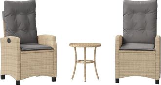 vidaXL Sillas Y Mesita De Jard&iacute;n 3 Piezas Rat&aacute;n Sint&eacute;tico Coj&iacute;n Beige Vidaxl