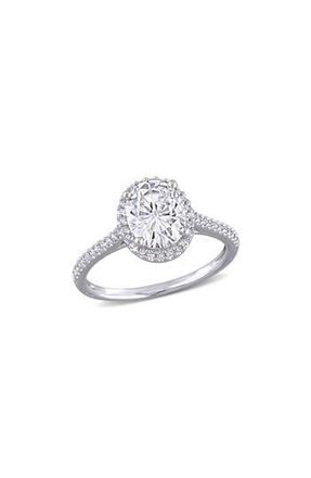 Delmar Oval Cut Lab-Created Moissanite Halo Ring in White at Nordstrom Rack, Size 8