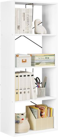Woltu Woltu - Librer&iacute;a. Estanter&iacute;a Para Sala De Estar. Unidad De Almacenamiento De 4 Niveles. Organizador De Estudio. Gabinete Multiusos Moderno Blanco