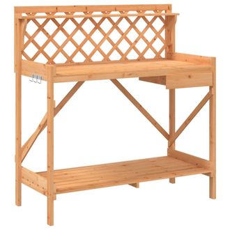 vidaXL Banco Para Macetas Con Enrejado Madera Maciza De Abeto Marr&oacute;n Vidaxl