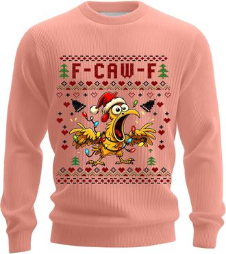 Generic Ugly Christmas Jumper Men F-CAW-F Round Neck Jumpers Holiday Lightweight Funny Scream Chicken Knitted Tops Sweater Loose Fashion Male Xmas Clothes(Pin