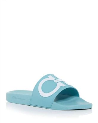 Ferragamo Womens Groovy Dual Gancini Slides In Blue