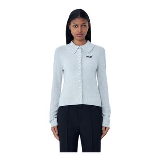 Chlo&eacute; Cardigans, female, Gray, Size: M Logo Cardigan