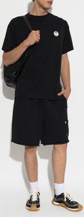 Palm Angels Cotton T-shirt With Appliqu&eacute;d Logo, Mens, Black