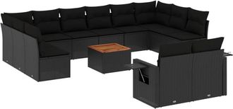 vidaXL Set De Sof&aacute;s De Jard&iacute;n Y Cojines 13 Pzas Rat&aacute;n Sint&eacute;tico Negro Vidaxl