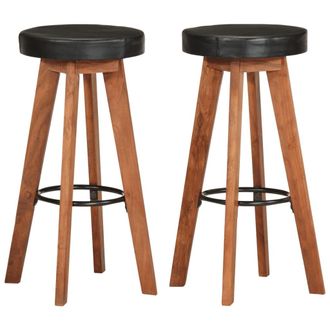 vidaXL Vidaxl - Taburetes De Cocina 2 Uds Cuero Aut&eacute;ntico Madera Maciza Acacia
