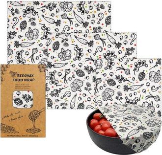 OEM Juego De 3 Pa&ntilde;os De Cera De Abeja Para Alimentos Estampado Verduras Blanco Negro Tres Tama&ntilde;os S/m/l, Envases Reutilizables Sin Pl&aacute;stico Alimentos