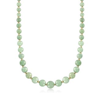 Ross-Simons 6-12mm Green Jade Bead Necklace With 14kt Yellow Gold