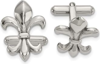 Diamond2Deal Stainless Steel Polished Fleur de Lis Cufflinks