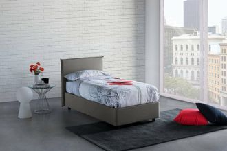 Dmora Cama Individual Dban, Cama Contenedor Con Revestimiento De Tela, 100% Made In Italy, Apertura Frontal, Con Colch&oacute;n Cm 90x190 Incluido, Gris - Dmora