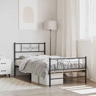 vidaXL Estructura Cama Sin Colch&oacute;n Con Estribo Metal Negro 107x203 Cm Vidaxl