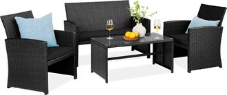 Best Choice Products 4-Piece Outdoor Wicker Patio Conversation Furniture Set w/ Table, Cushions