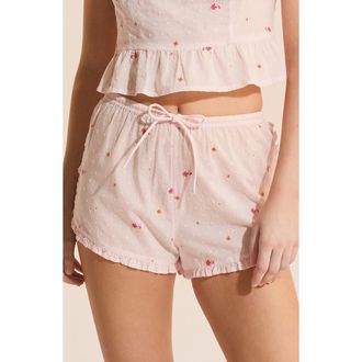 Etam Oria Floral Swiss Dot Cotton Pajama Shorts in Pink at Nordstrom, Size X-Small