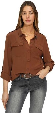 Belle & Bloom Eclipse Rolled Sleeve Blouse in Dark Brown at Nordstrom, Size X-Large