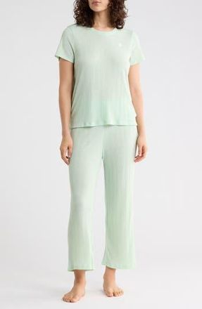 Tommy Hilfiger Ribbed T-Shirt & Crop Pants Pajamas in Opal Green at Nordstrom Rack, Size X-Large