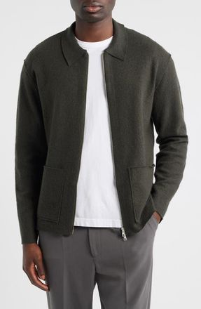 Nn.07 Jonas 6398 Boiled Merino Wool Zip Cardigan in Dark Army at Nordstrom, Size Xx-Large