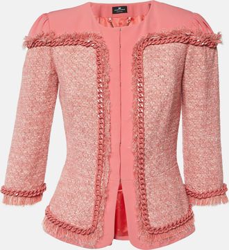 Elisabetta Franchi Pink Tweed And Crepe Chain Detail Jacket