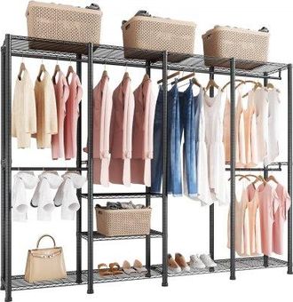 OEM Perchero Ajustable, Con 4 Barras, Capacidad De Carga De 499 Kg Y 10 Estantes, Armario Abierto Resistente Para Dormitorio, Tienda De Ropa, Guardarropa 