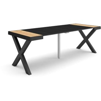 Skraut Home Mesa Consola Extensible, Mesa Comedor Plegable, 220, Para 10 Comensales, Patas Madera Maciza, Estilo Moderno, Roble Y Negro - Skraut Home