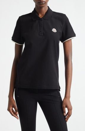Moncler Logo Cotton Piqu&eacute; Polo in Black at Nordstrom, Size Xx-Small