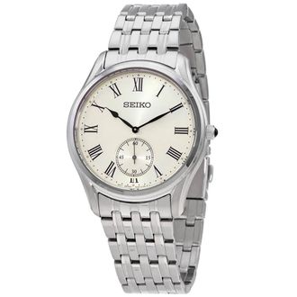 Seiko Quartz Cream Dial Stainless Steel Mens Watch SRK047P1
